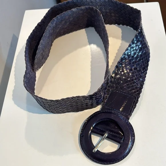 Nine West vintage eggplant purple 100% leather  weaved belt size large - Picture 5 of 11